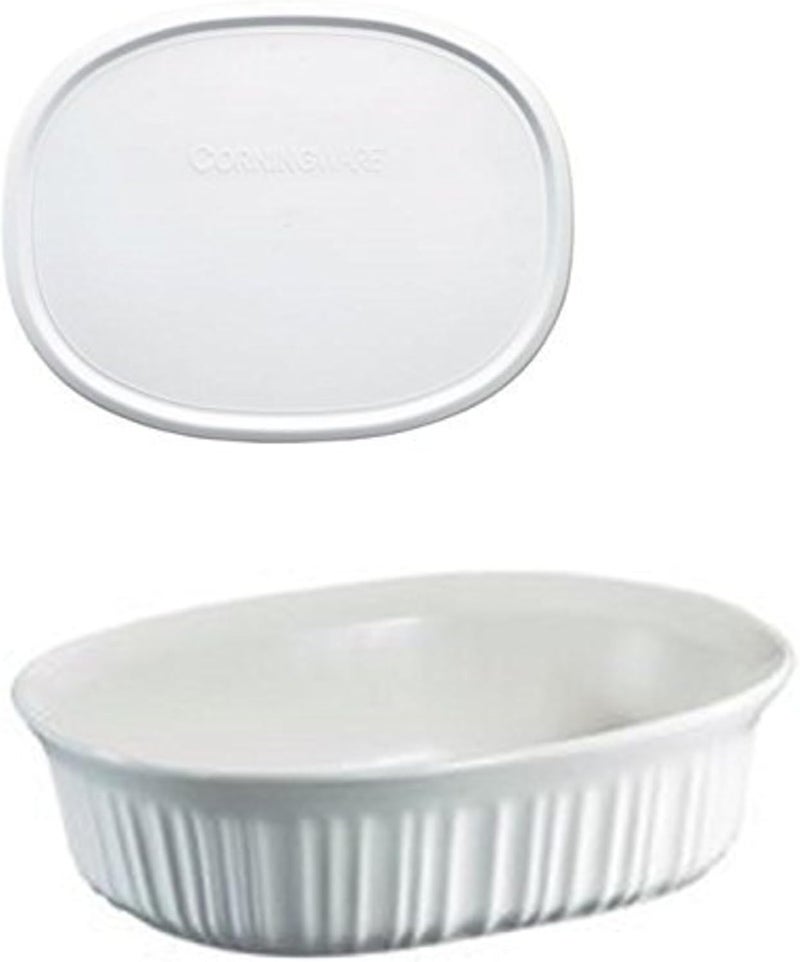 FS12 French White 1.5qt/1.4L Oval Ceramic Casserole Dish and F-12-PC 1.5qt French White Plastic Lid